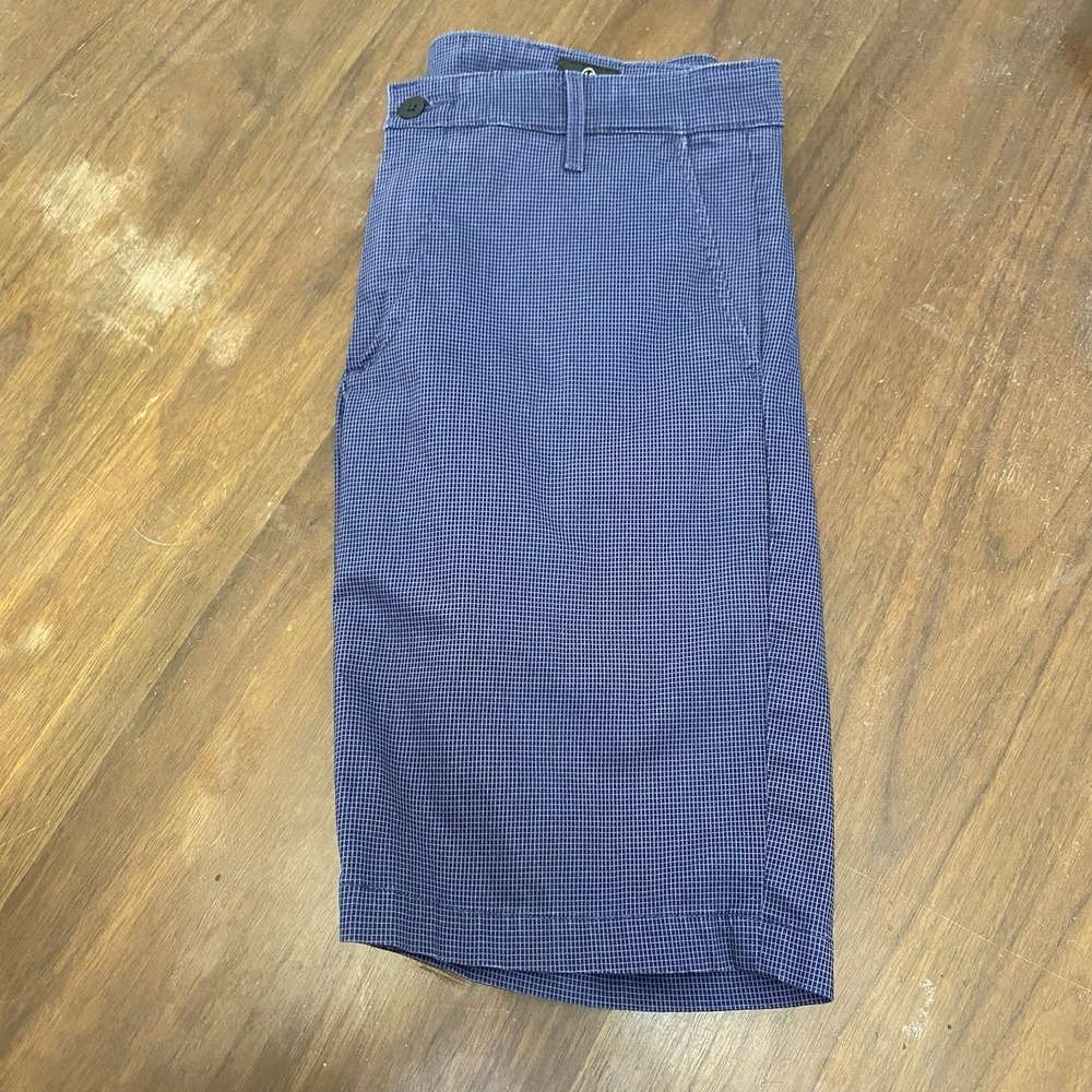 AG Adriano Goldschmied Griffin Shorts Mens 33 Blue Check Stretch Chino